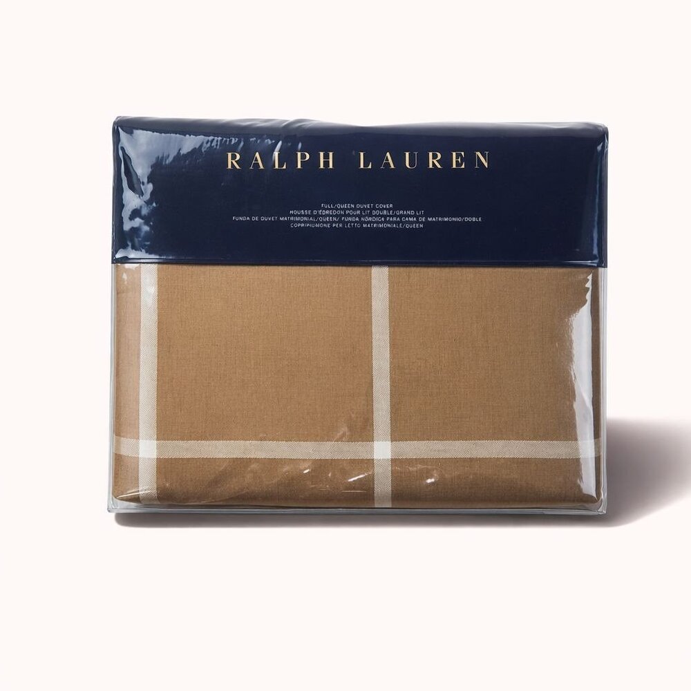 Ralph Lauren Equestrian Windowpane Duvet Cover Full/Queen Camel Cream Cashmere